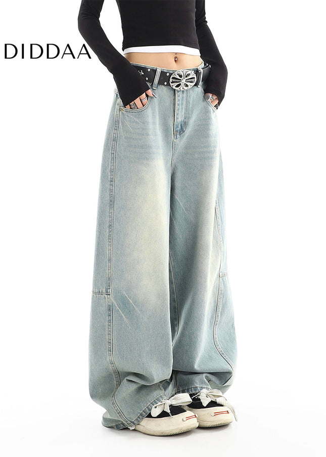 Light Washed Distressed Wide Leg Mop Jeans for Women - Women’s Jeans
