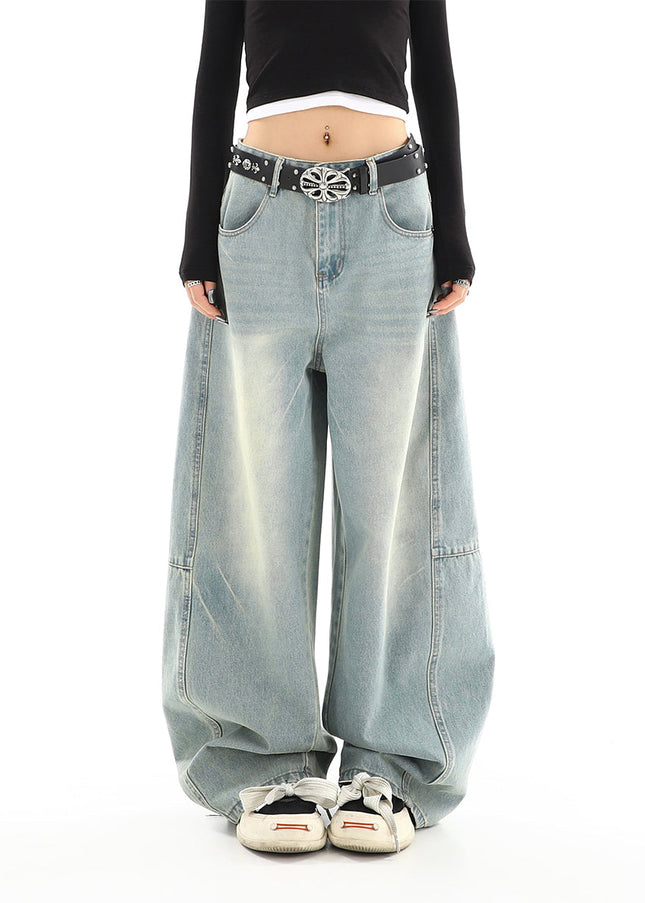Light Washed Distressed Wide Leg Mop Jeans for Women - Women’s Jeans