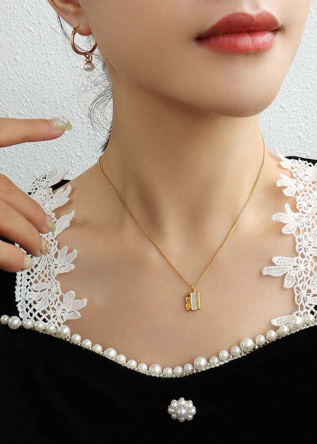 French style white sea shell square pendant necklace female niche creative design titanium steel plated 18k gold box chain