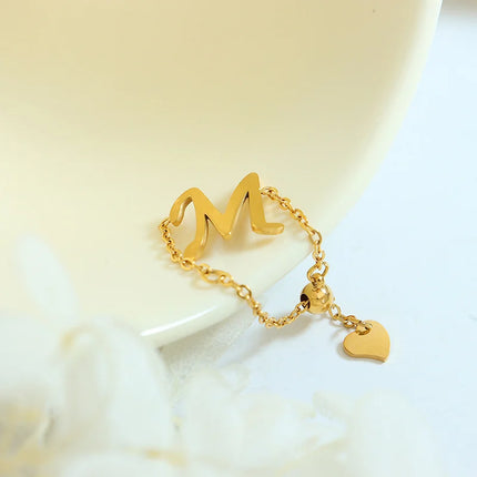 European and American ins cold style simple M chain peach heart fingertip ring titanium steel gold-plated finger chain bracelet bracelet A124