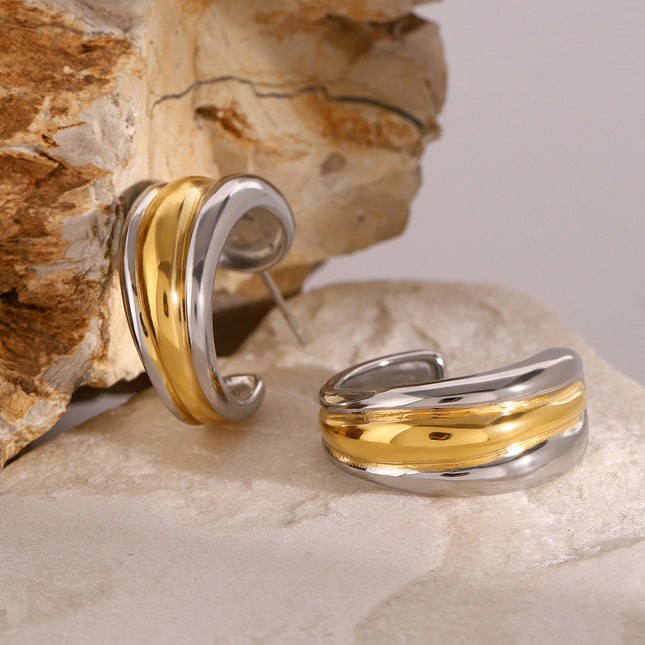 Jieding European and American stainless steel contrasting double c stud earrings luxury earrings 18k electroplated titanium steel earrings cross-border