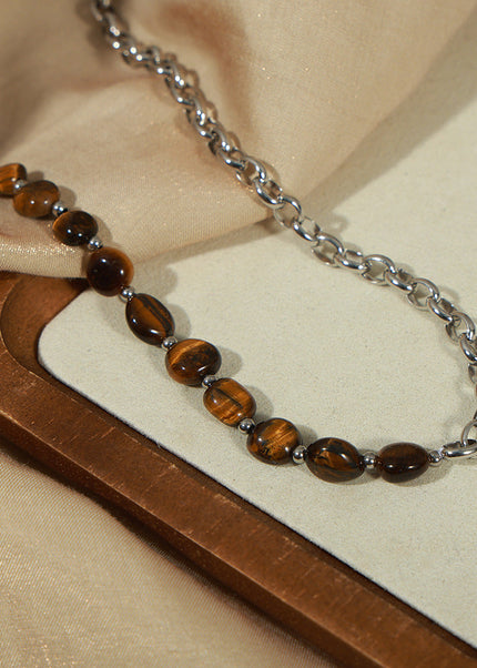 European and American new retro fashion personality design sense natural tiger's eye handmade beaded necklace bracelet set ornaments