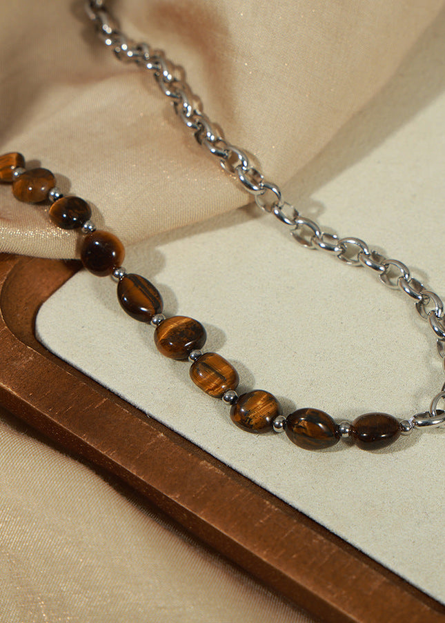 European and American new retro fashion personality design sense natural tiger's eye handmade beaded necklace bracelet set ornaments