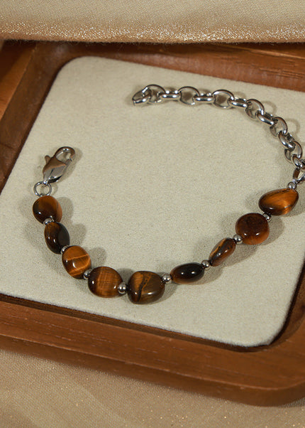 European and American new retro fashion personality design sense natural tiger's eye handmade beaded necklace bracelet set ornaments