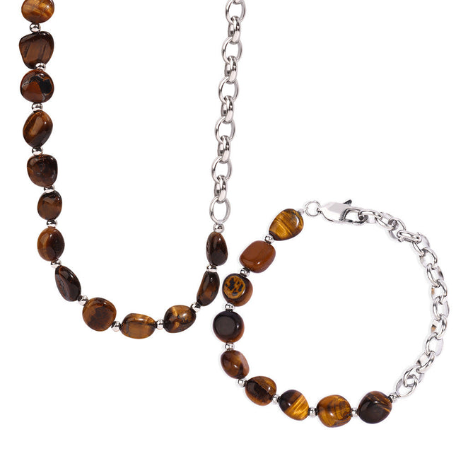 European and American new retro fashion personality design sense natural tiger's eye handmade beaded necklace bracelet set ornaments