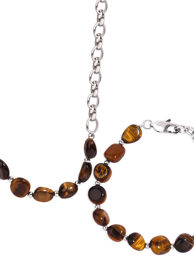 European and American new retro fashion personality design sense natural tiger's eye handmade beaded necklace bracelet set ornaments