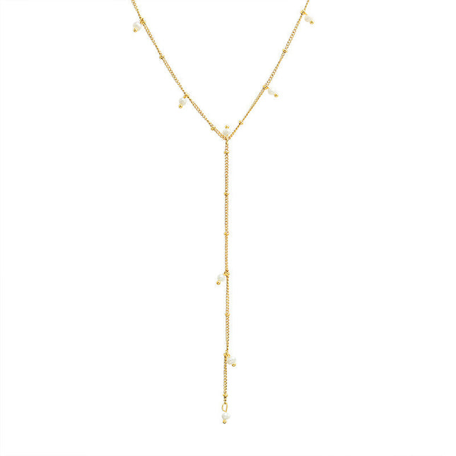 European and American ins cold style fashion Y-word tassel long letter necklace clavicle chain titanium steel plated 18k real gold jewelry