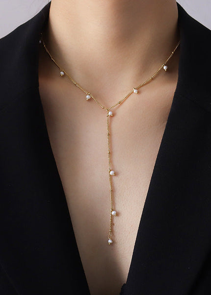 European and American ins cold style fashion Y-word tassel long letter necklace clavicle chain titanium steel plated 18k real gold jewelry