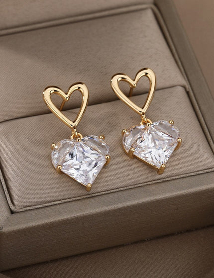Lisse Earrings | Gold Zirconia Cute Heart Drop Earrings - Gold - Earrings