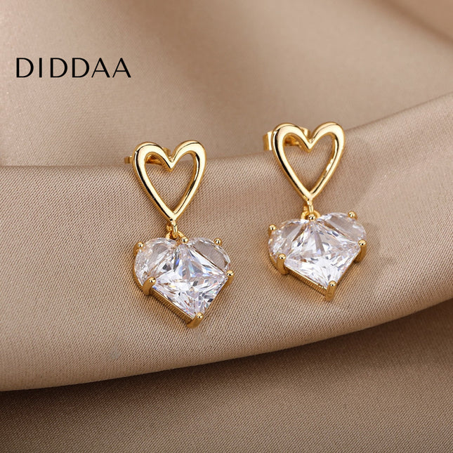 Lisse Earrings | Gold Zirconia Cute Heart Drop Earrings - Earrings