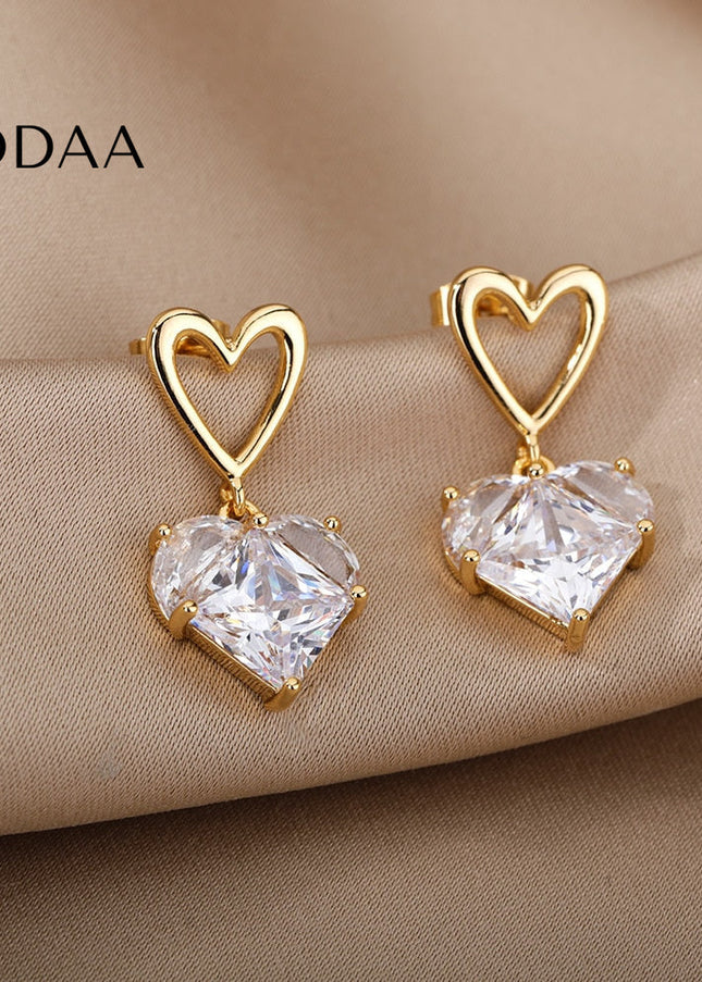 Lisse Earrings | Gold Zirconia Cute Heart Drop Earrings - Earrings