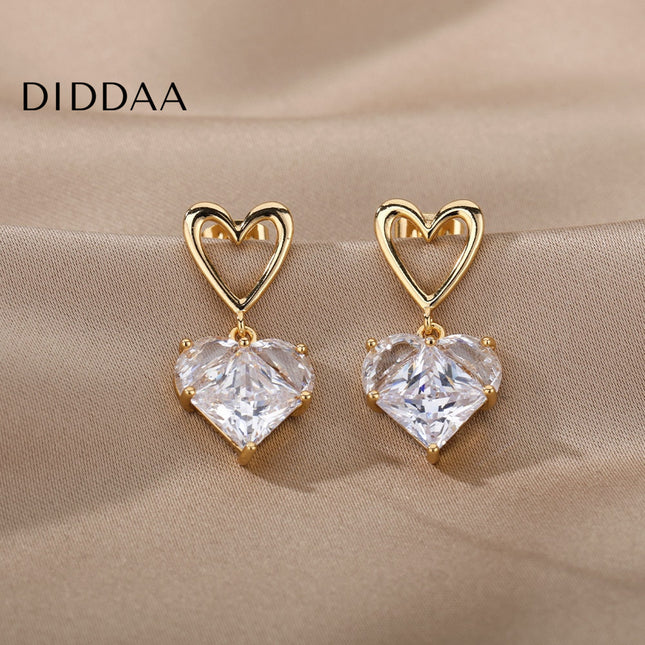 Lisse Earrings | Gold Zirconia Cute Heart Drop Earrings - Earrings