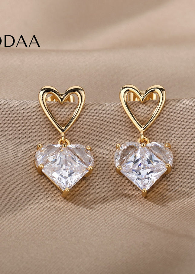 Lisse Earrings | Gold Zirconia Cute Heart Drop Earrings - Earrings