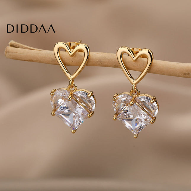 Lisse Earrings | Gold Zirconia Cute Heart Drop Earrings - Earrings