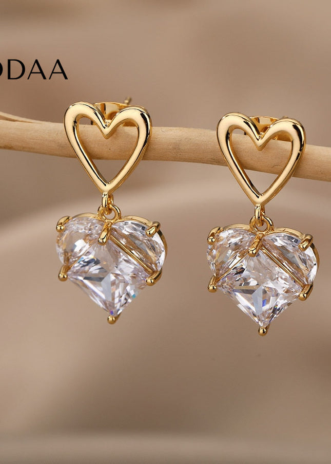 Lisse Earrings | Gold Zirconia Cute Heart Drop Earrings - Earrings