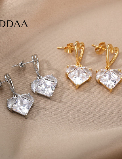 Lisse Earrings | Gold Zirconia Cute Heart Drop Earrings - Silver - Earrings