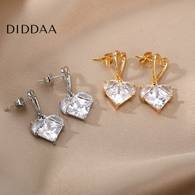 Lisse Earrings | Gold Zirconia Cute Heart Drop Earrings - Silver - Earrings
