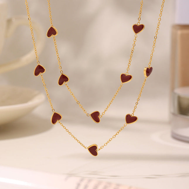 Mystery beauty niche design sense three-dimensional love weight color glaze clavicle chain personality heart-shaped stainless steel color-retaining necklace women