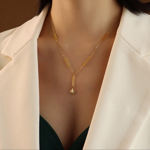 Korean tide new ins style niche design six-pointed star pendant clavicle chain simple personality tassel necklace jewelry women