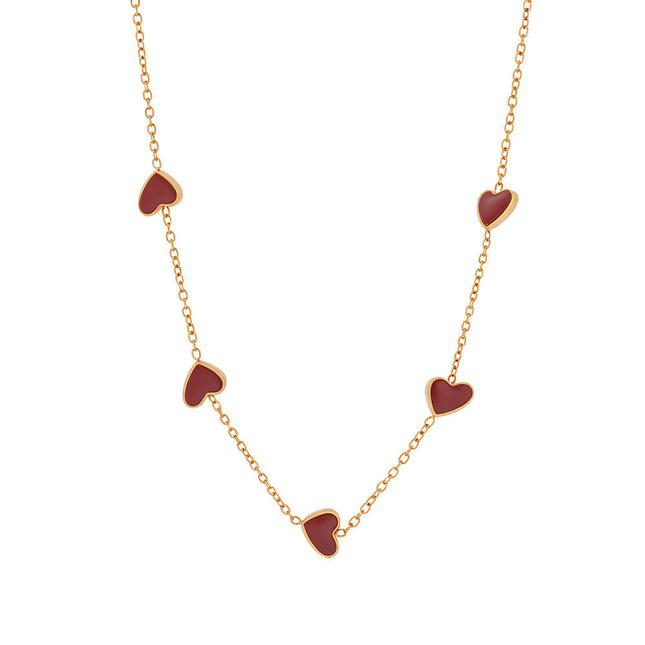 Mystery beauty niche design sense three-dimensional love weight color glaze clavicle chain personality heart-shaped stainless steel color-retaining necklace women