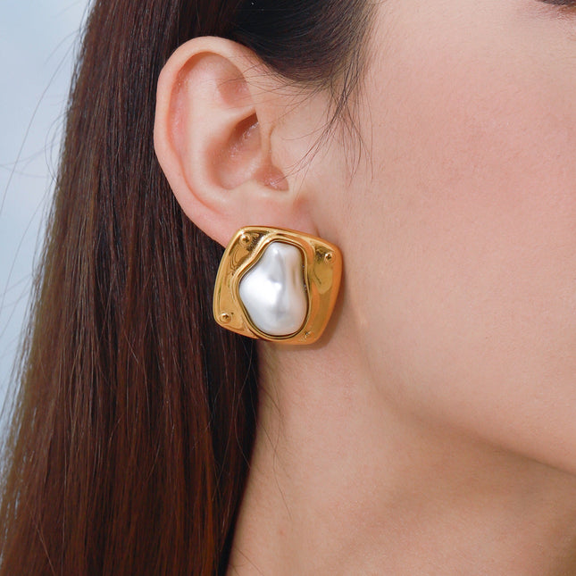 Jieding European and American stainless steel pearl earrings do not fade earrings, light luxury high-end earrings, cross-border earrings women