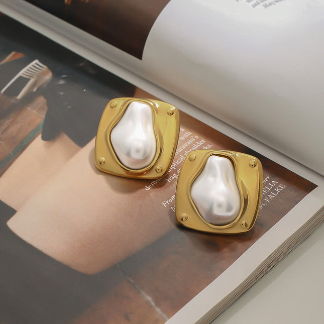 Jieding European and American stainless steel pearl earrings do not fade earrings, light luxury high-end earrings, cross-border earrings women