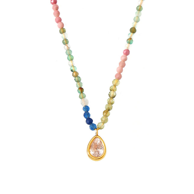 Mystery lidopamine natural stone beaded faceted opal drop clavicle necklace colorful sweet light luxury necklace women