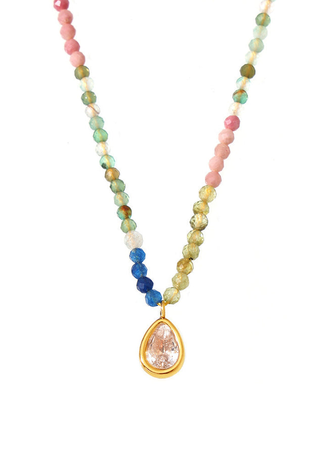 Mystery lidopamine natural stone beaded faceted opal drop clavicle necklace colorful sweet light luxury necklace women