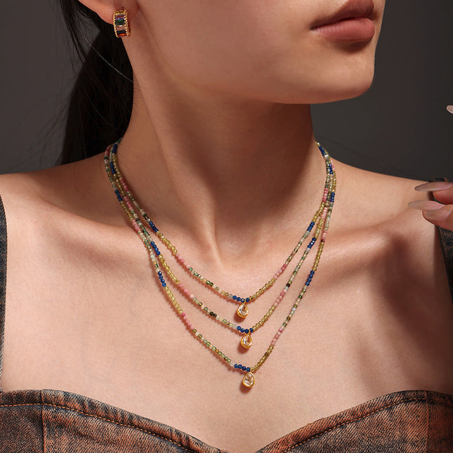Mystery lidopamine natural stone beaded faceted opal drop clavicle necklace colorful sweet light luxury necklace women