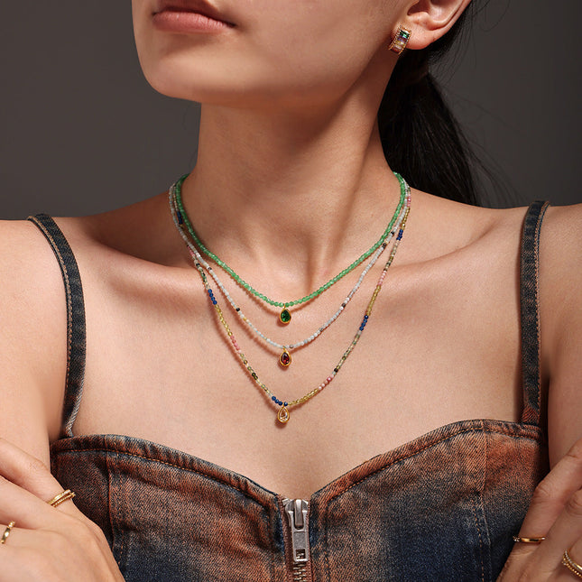 Mystery lidopamine natural stone beaded faceted opal drop clavicle necklace colorful sweet light luxury necklace women