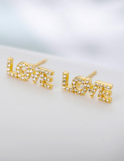Love Letter Earrings | Gold Love Zirconia Stud Earrings - Gold - Earrings