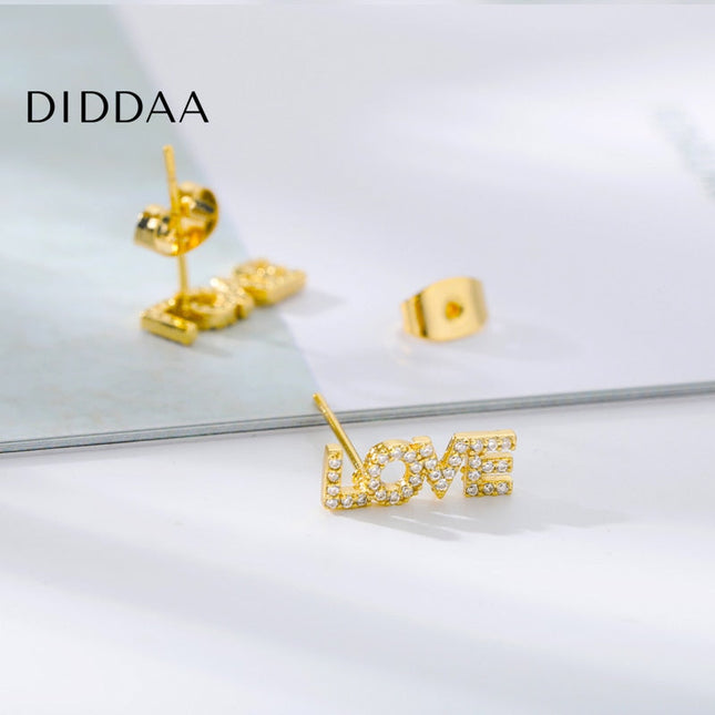 Love Letter Earrings | Gold Love Zirconia Stud Earrings - Earrings