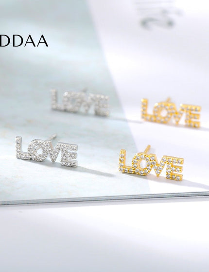 Love Letter Earrings | Gold Love Zirconia Stud Earrings - Silver - Earrings