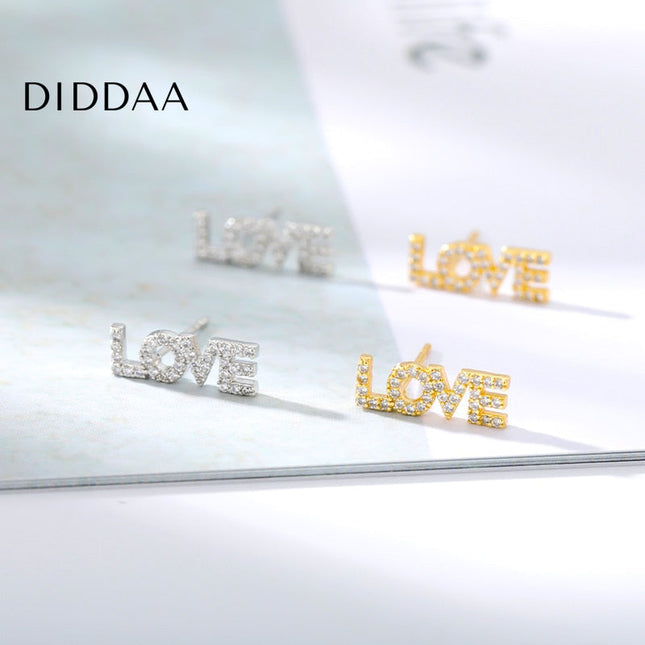 Love Letter Earrings | Gold Love Zirconia Stud Earrings - Silver - Earrings