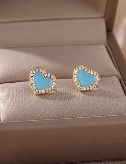 Lover Earrings | Gold Cute Pink Heart Zirconia Stud Earrings