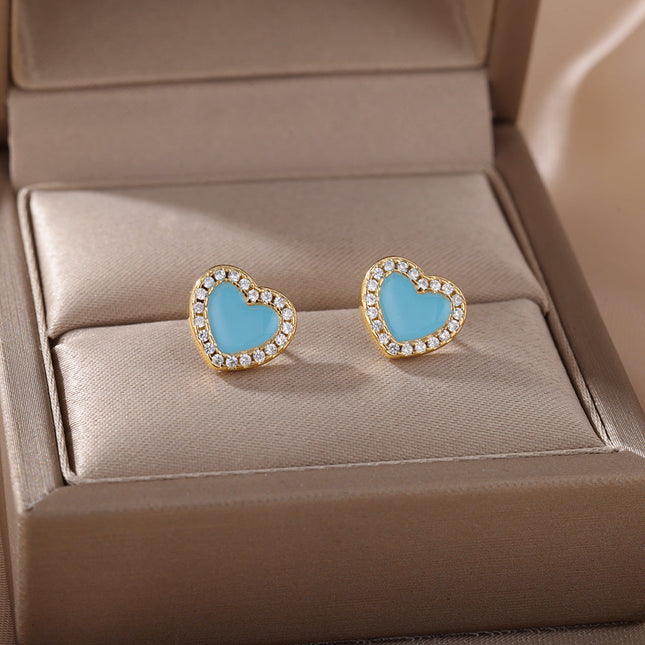 Lover Earrings | Gold Cute Pink Heart Zirconia Stud Earrings