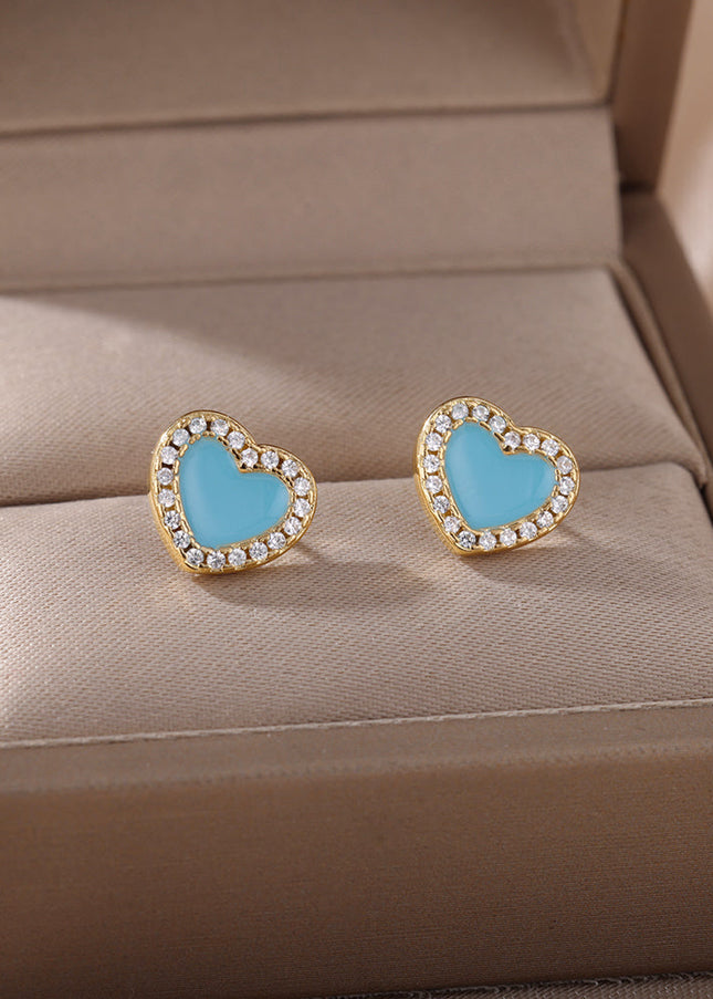 Lover Earrings | Gold Cute Pink Heart Zirconia Stud Earrings