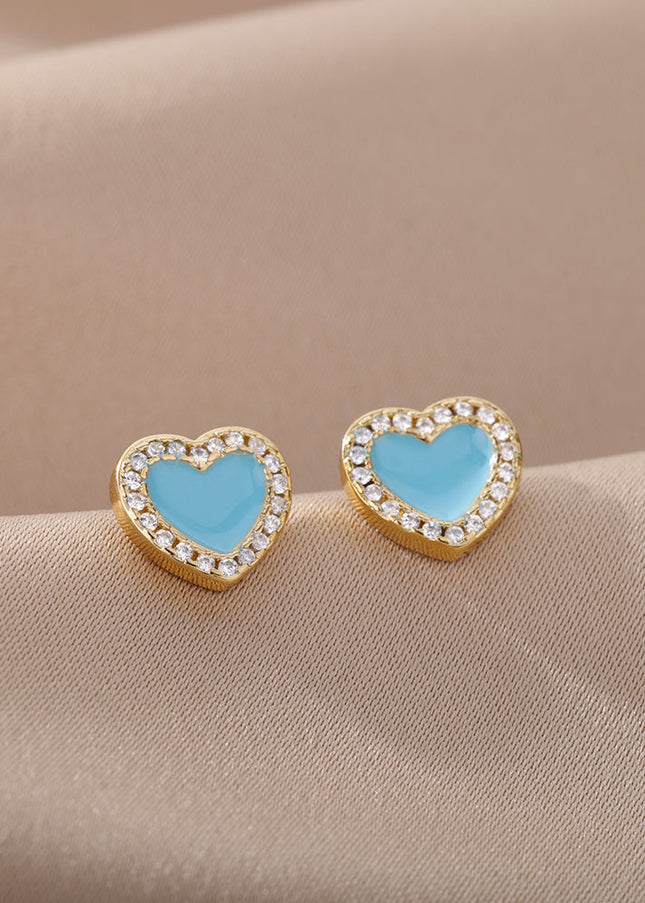 Lover Earrings | Gold Cute Pink Heart Zirconia Stud Earrings