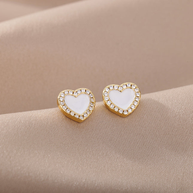 Lover Earrings | Gold Cute Pink Heart Zirconia Stud Earrings