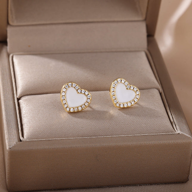 Lover Earrings | Gold Cute Pink Heart Zirconia Stud Earrings