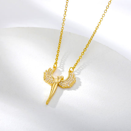 Lovers Pendant Necklace | Gold Angel Zirconia Chain - Necklaces