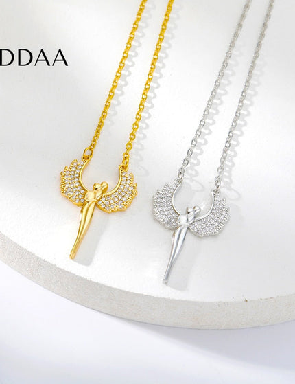 Lovers Pendant Necklace | Gold Angel Zirconia Chain - Silver - Necklaces