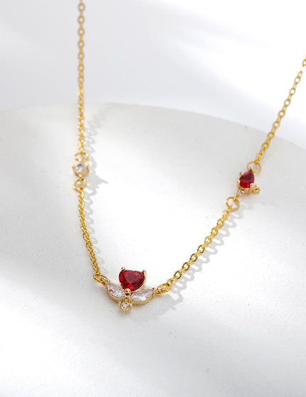 Loving Necklace | Gold Red Stone Zirconia Minimal Chain - Gold - Necklaces