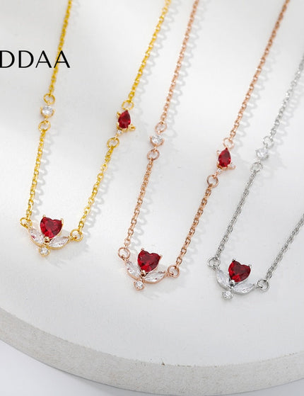 Loving Necklace | Gold Red Stone Zirconia Minimal Chain - Silver - Necklaces