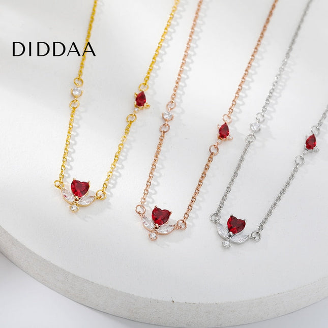 Loving Necklace | Gold Red Stone Zirconia Minimal Chain - Silver - Necklaces