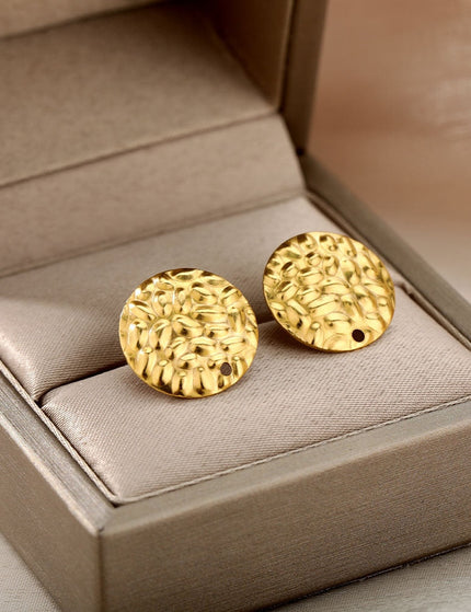Lovre Earrings | Gold Distressed Plate Stud Earrings - Gold - Earrings