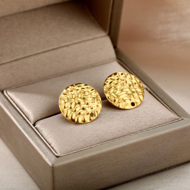 Lovre Earrings | Gold Distressed Plate Stud Earrings - Gold - Earrings