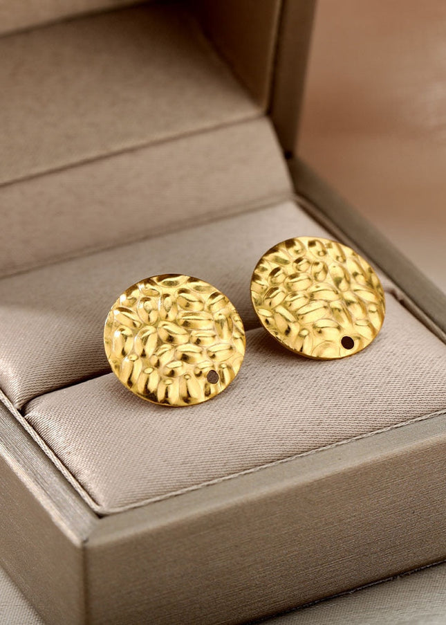 Lovre Earrings | Gold Distressed Plate Stud Earrings - Gold - Earrings