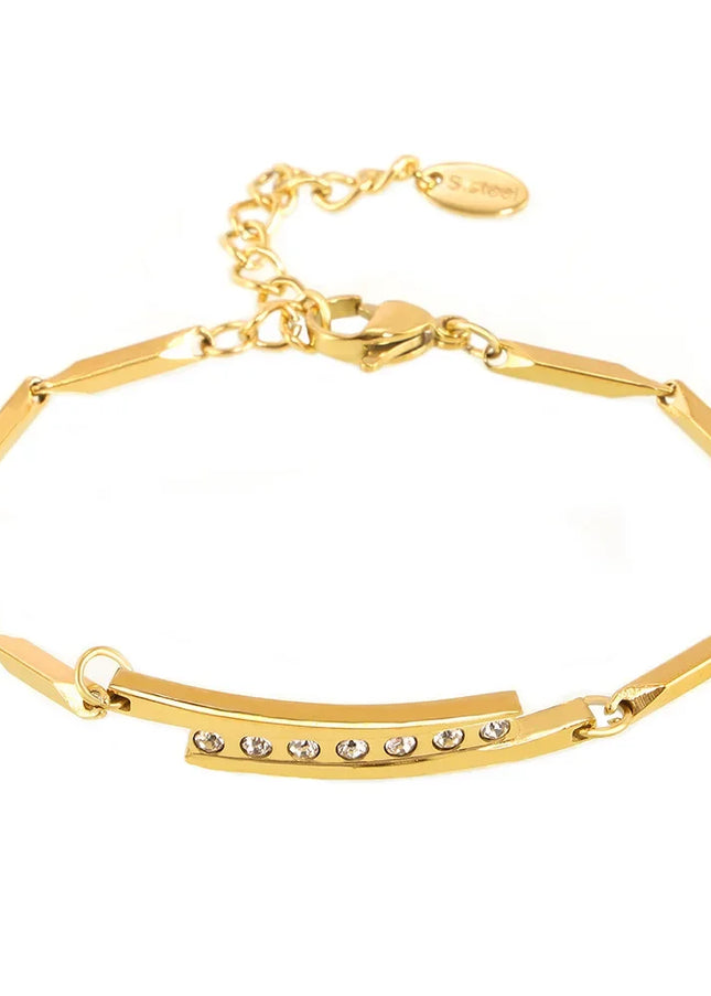 Mystery European and American simple stick chain sticky diamond bracelet stainless steel plated 18K real gold light luxury temperament hand jewelry spot batch