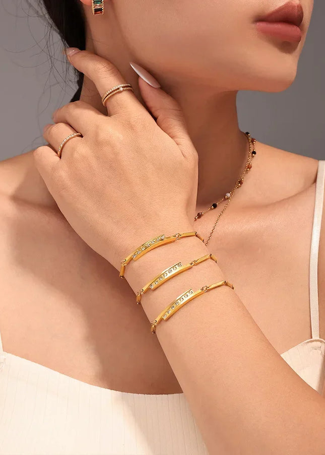 Mystery European and American simple stick chain sticky diamond bracelet stainless steel plated 18K real gold light luxury temperament hand jewelry spot batch